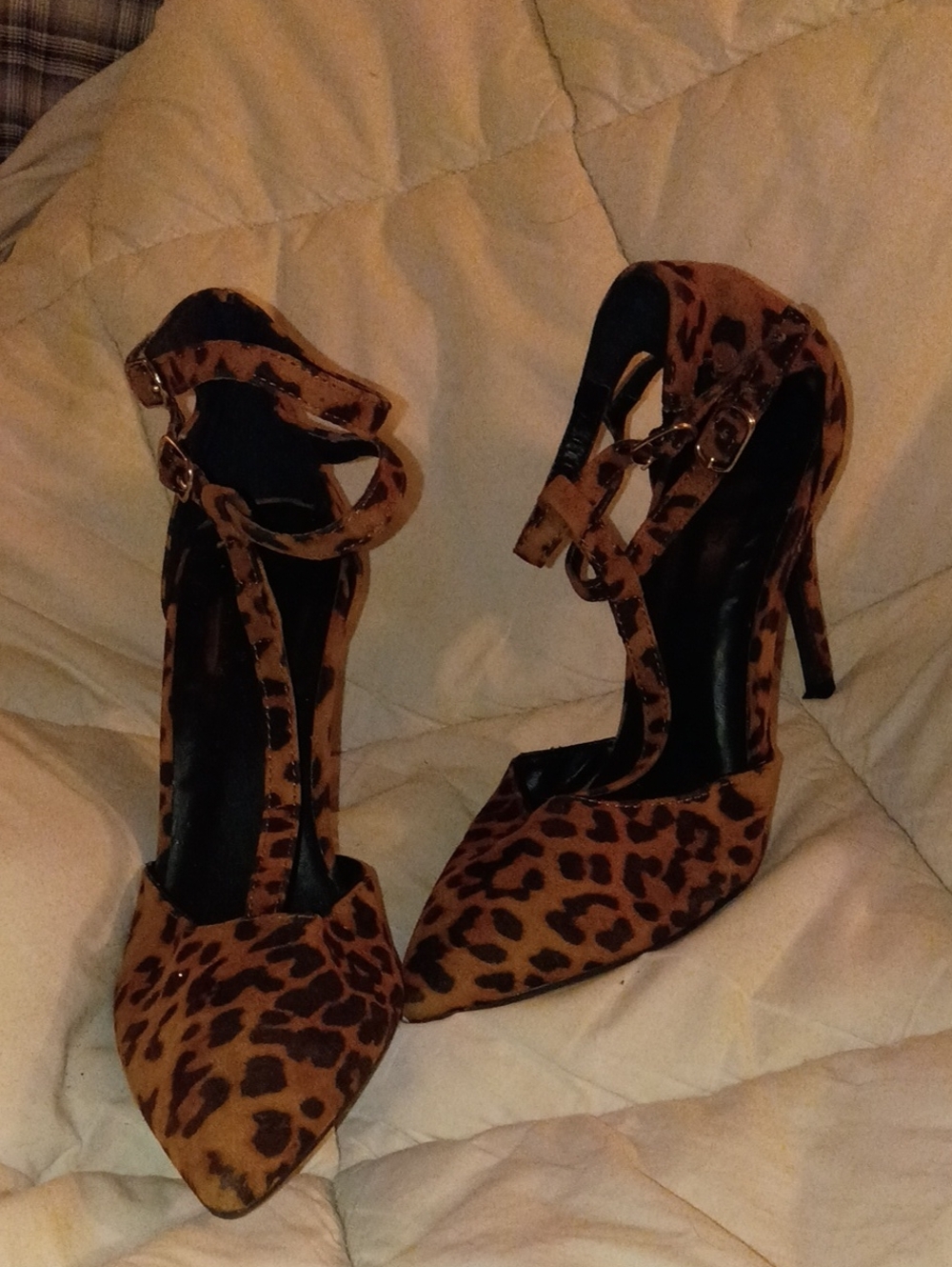 Charlotte Russe Leopard Print Pointed-Toe Ankle-Strap Heels - Brown/Black